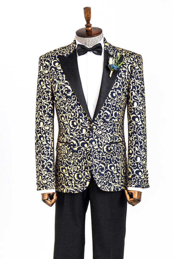 WSS Gold Patterned Over Navy Men Prom Blazer  - Singen