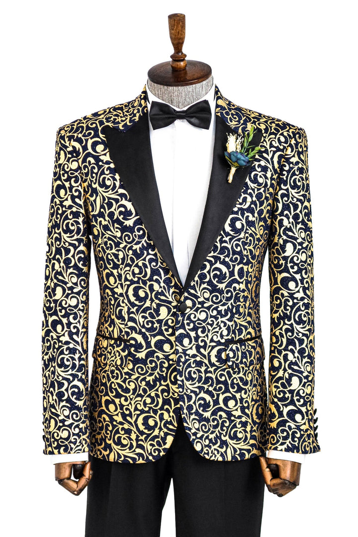 WSS Gold Patterned Over Navy Men Prom Blazer  - Singen