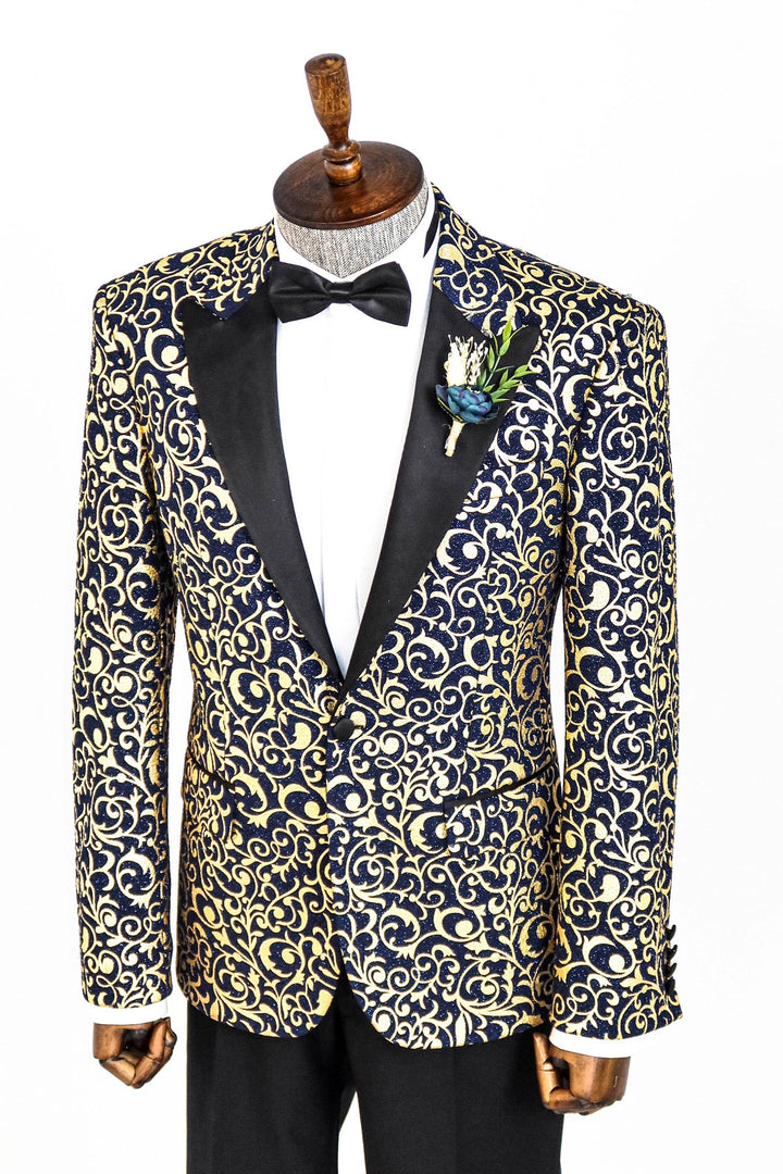 WSS Gold Patterned Over Navy Men Prom Blazer  - Singen