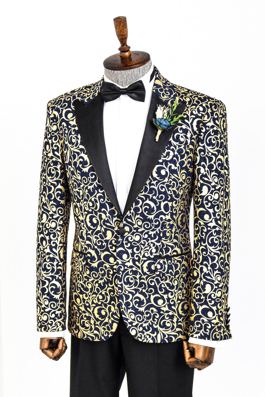 WSS Gold Patterned Over Navy Men Prom Blazer  - Singen