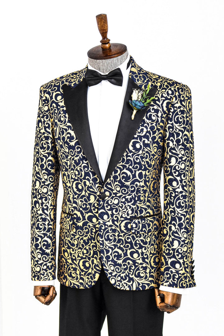 WSS Gold Patterned Over Navy Men Prom Blazer  - Singen