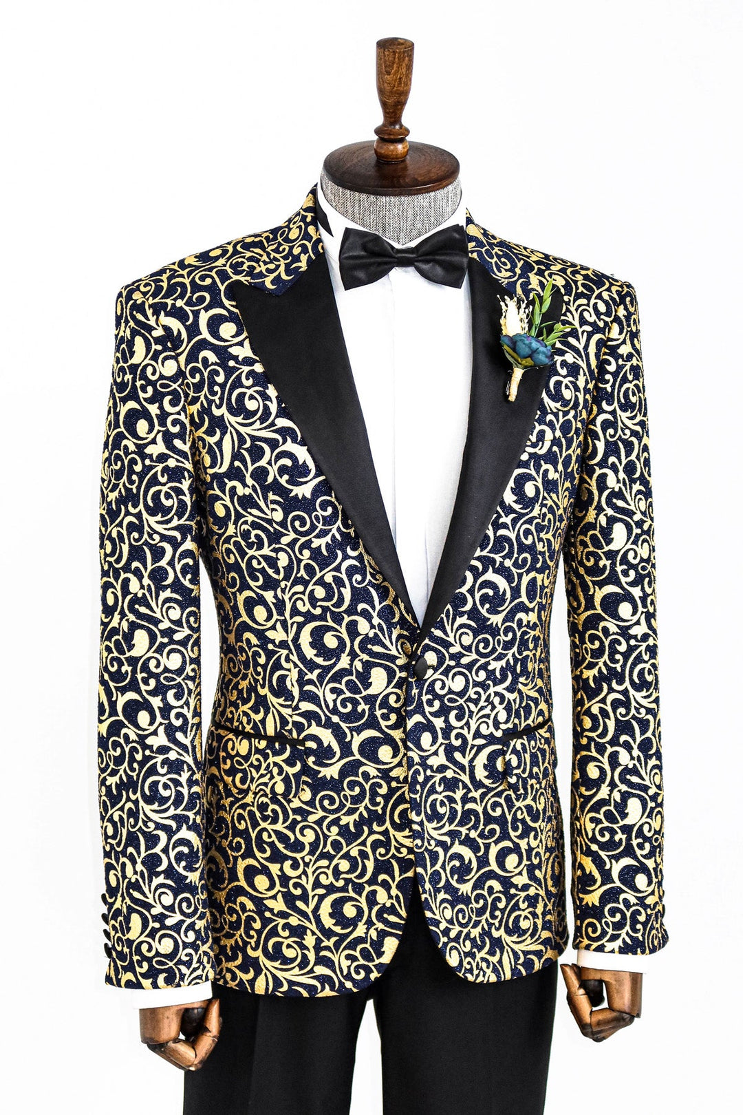 WSS Gold Patterned Over Navy Men Prom Blazer  - Singen