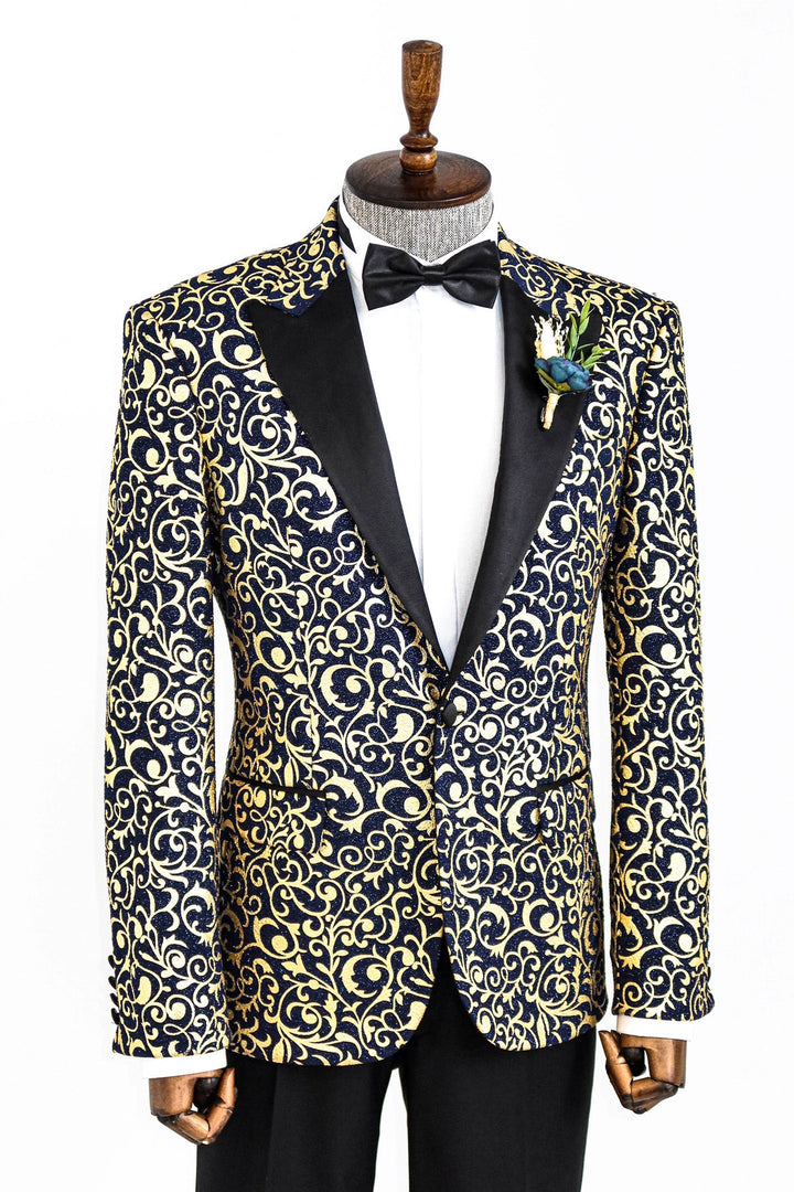 WSS Gold Patterned Over Navy Men Prom Blazer  - Singen