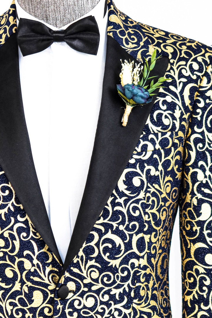 WSS Gold Patterned Over Navy Men Prom Blazer  - Singen