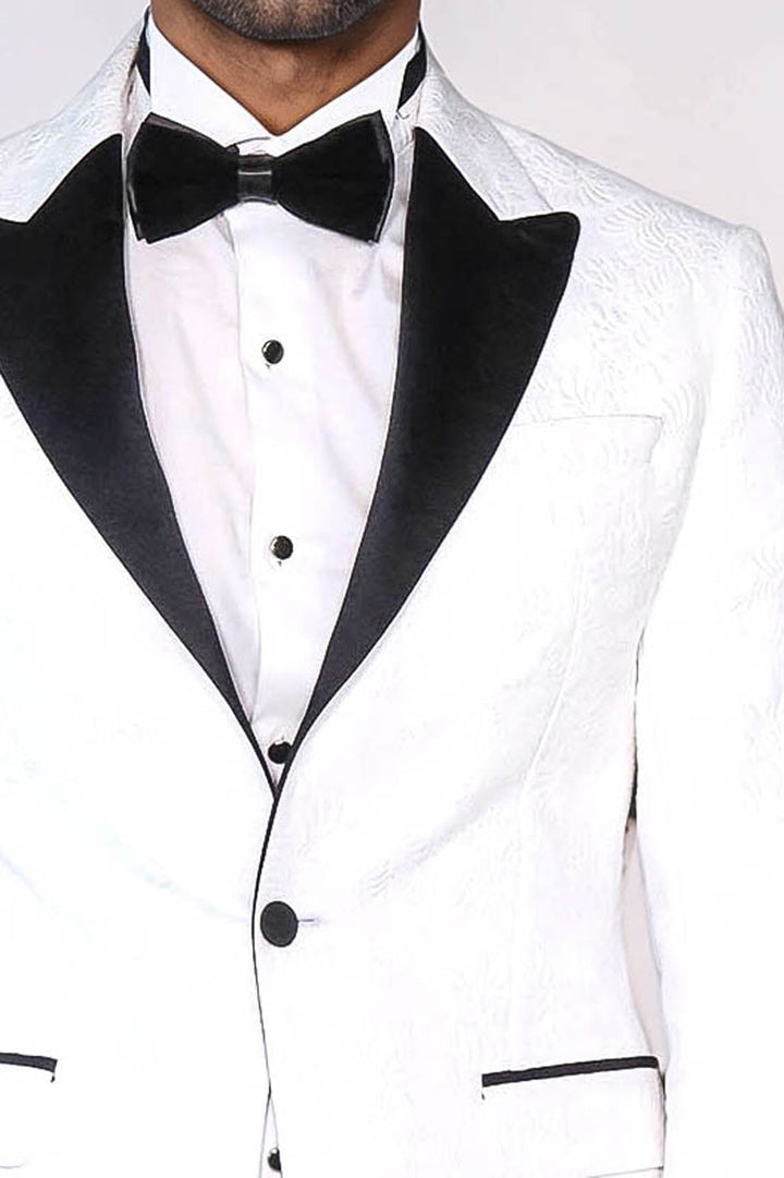 WSS Black Peak Lapel Textured Fabric Men's Royal White Tuxedo Jacket  - Tultitlán de Mariano Escobedo