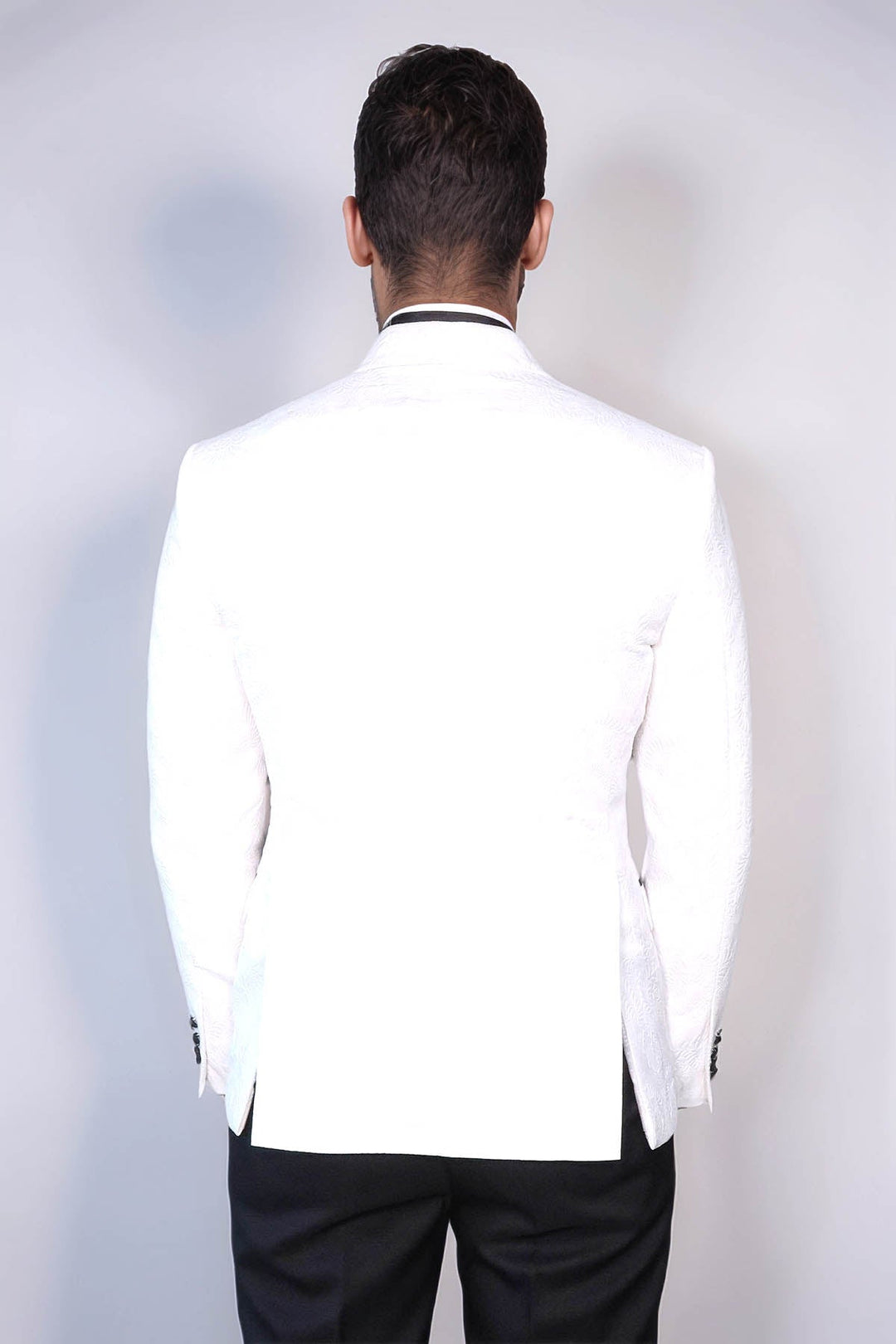 WSS Black Peak Lapel Textured Fabric Men's Royal White Tuxedo Jacket  - Le Mans