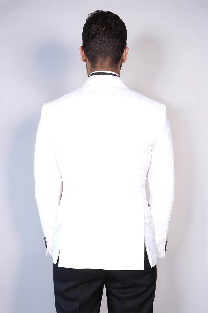WSS Black Peak Lapel Textured Fabric Men's Royal White Tuxedo Jacket  - Le Mans