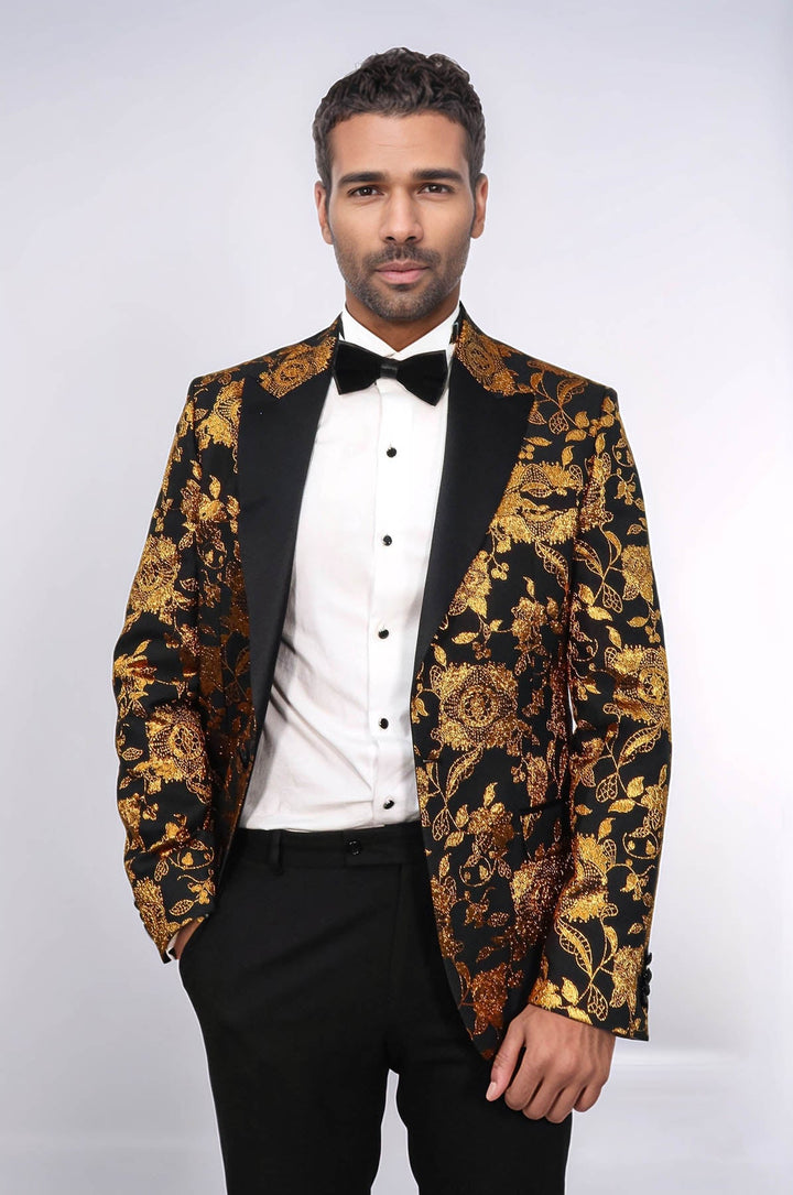 WSS Floral Patterned Slim Fit Yellow Men Party Blazer  - Milan