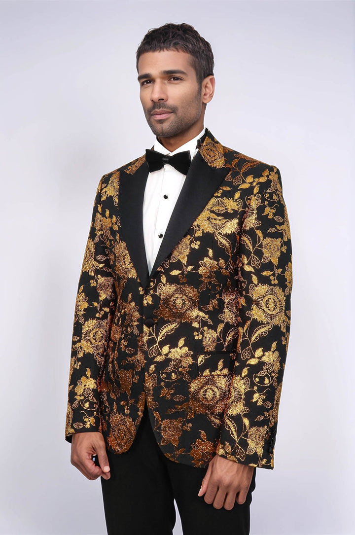 WSS Floral Patterned Slim Fit Yellow Men Party Blazer  - Milan