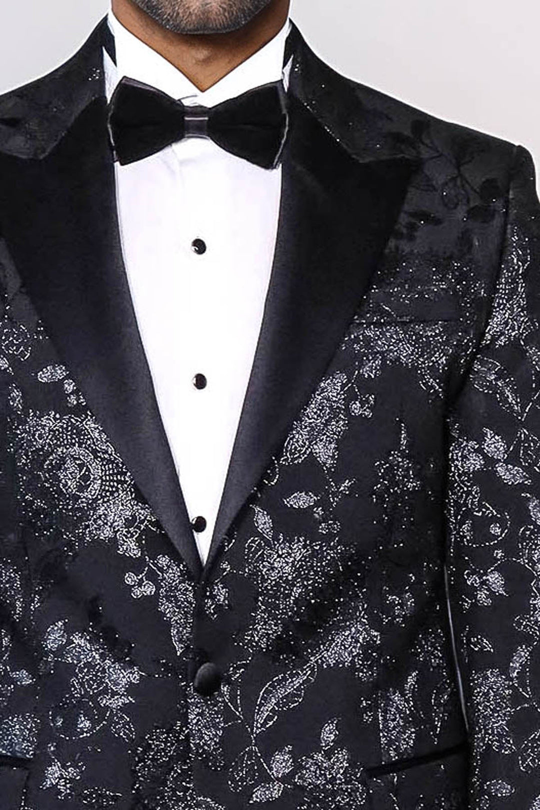 WSS Floral Patterned Shiny Peak Lapel Black Men Dinner Jacket   - Virginia Beach
