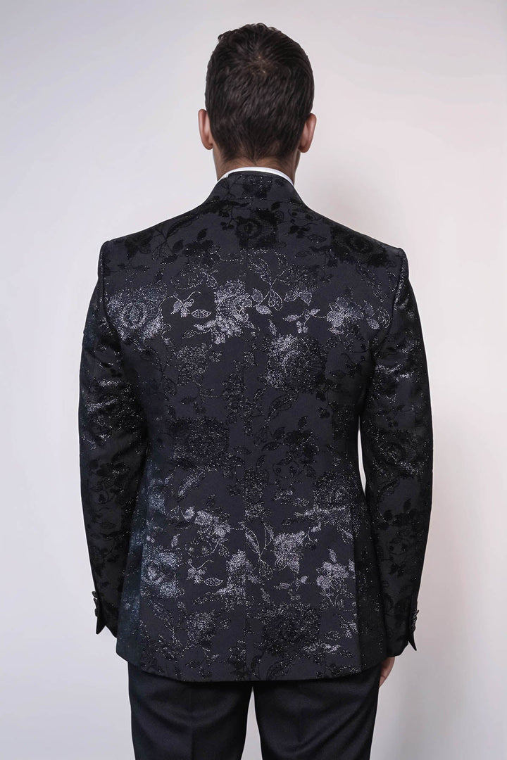 WSS Floral Patterned Shiny Peak Lapel Black Men Dinner Jacket   - Virginia Beach