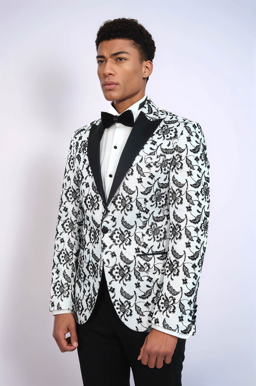 WSS Floral Patterned Peak Lapel White Men  Wedding Tuxedo Blazer  - Paris