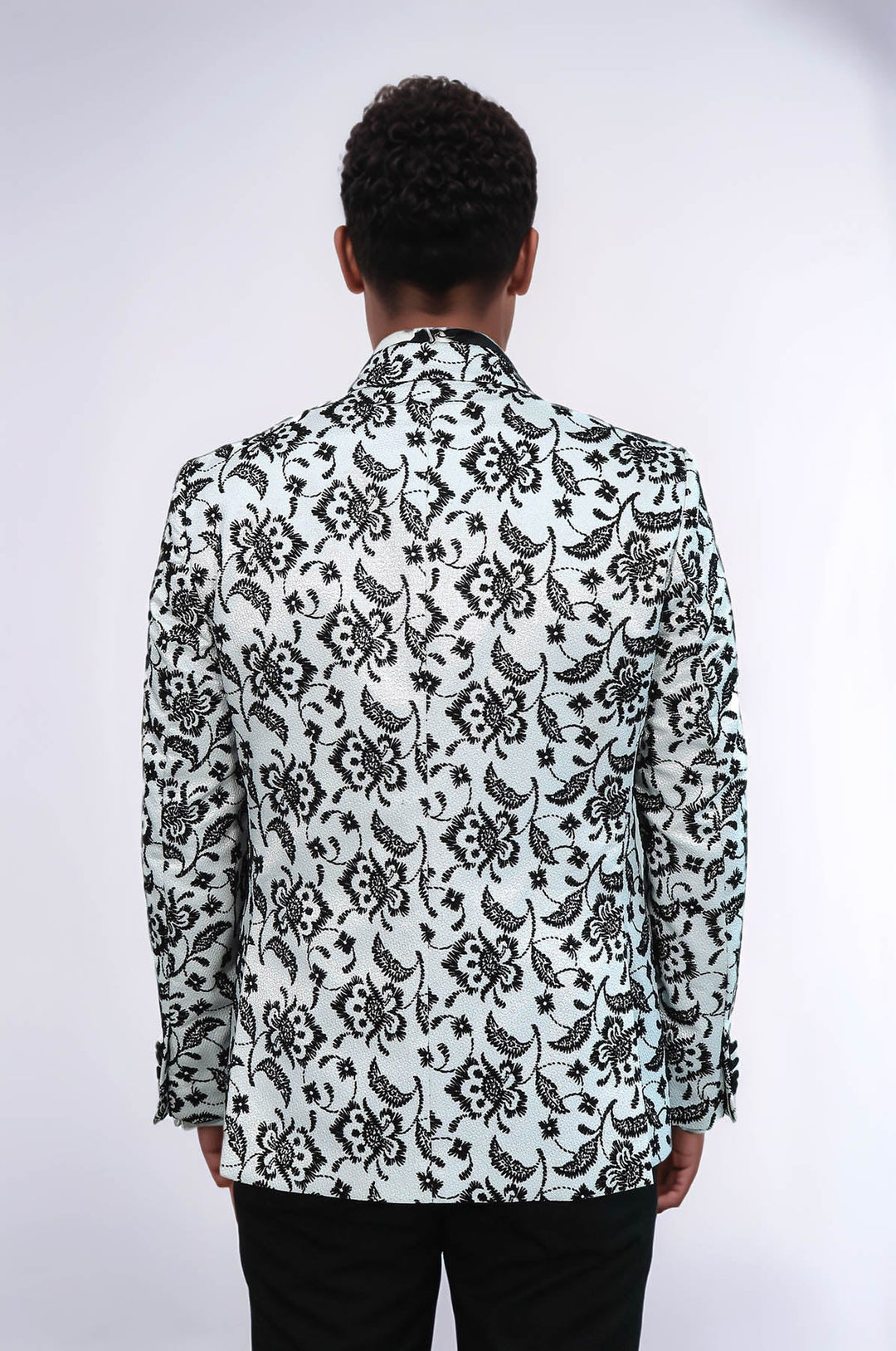 WSS Floral Patterned Peak Lapel White Men  Wedding Tuxedo Blazer  - Paris
