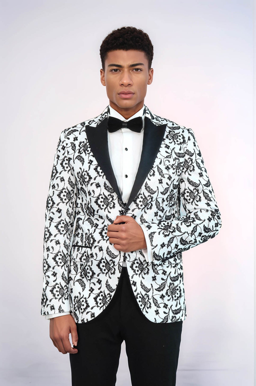 WSS Floral Patterned Peak Lapel White Men  Wedding Tuxedo Blazer  - Paris