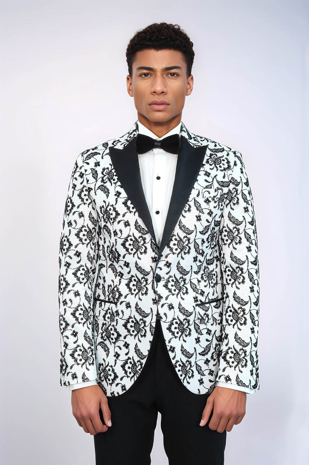 WSS Floral Patterned Peak Lapel White Men  Wedding Tuxedo Blazer  - Paris