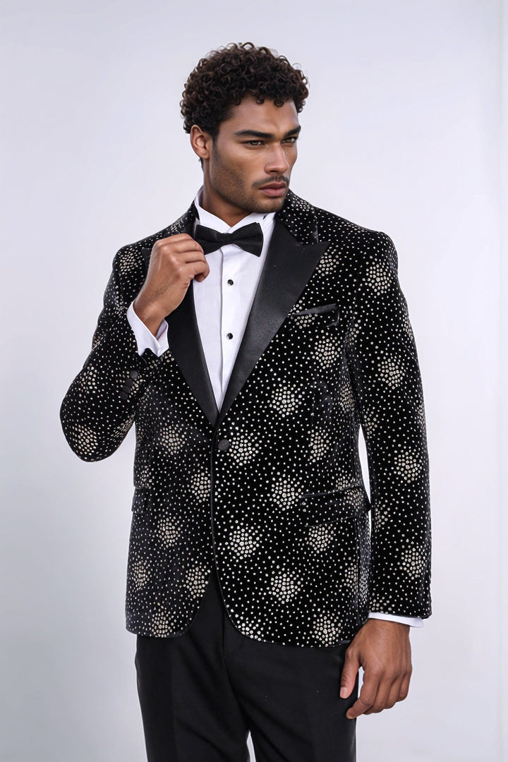 WSS Slim Fit Dot Patterned Black Men Prom Blazer and Trousers Combination Suit - Regina