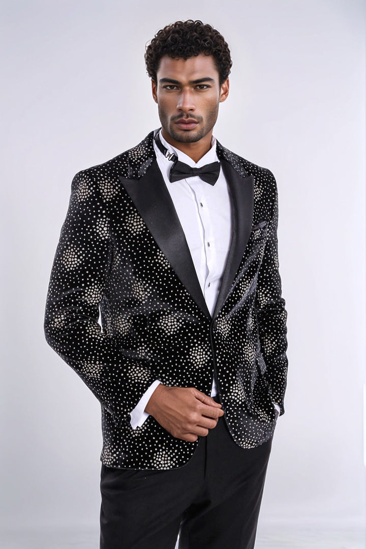 WSS Slim Fit Dot Patterned Black Men Prom Blazer and Trousers Combination Suit - Regina