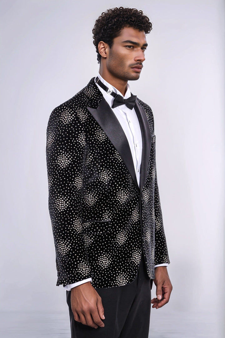 WSS Slim Fit Dot Patterned Black Men Prom Blazer and Trousers Combination Suit - Regina
