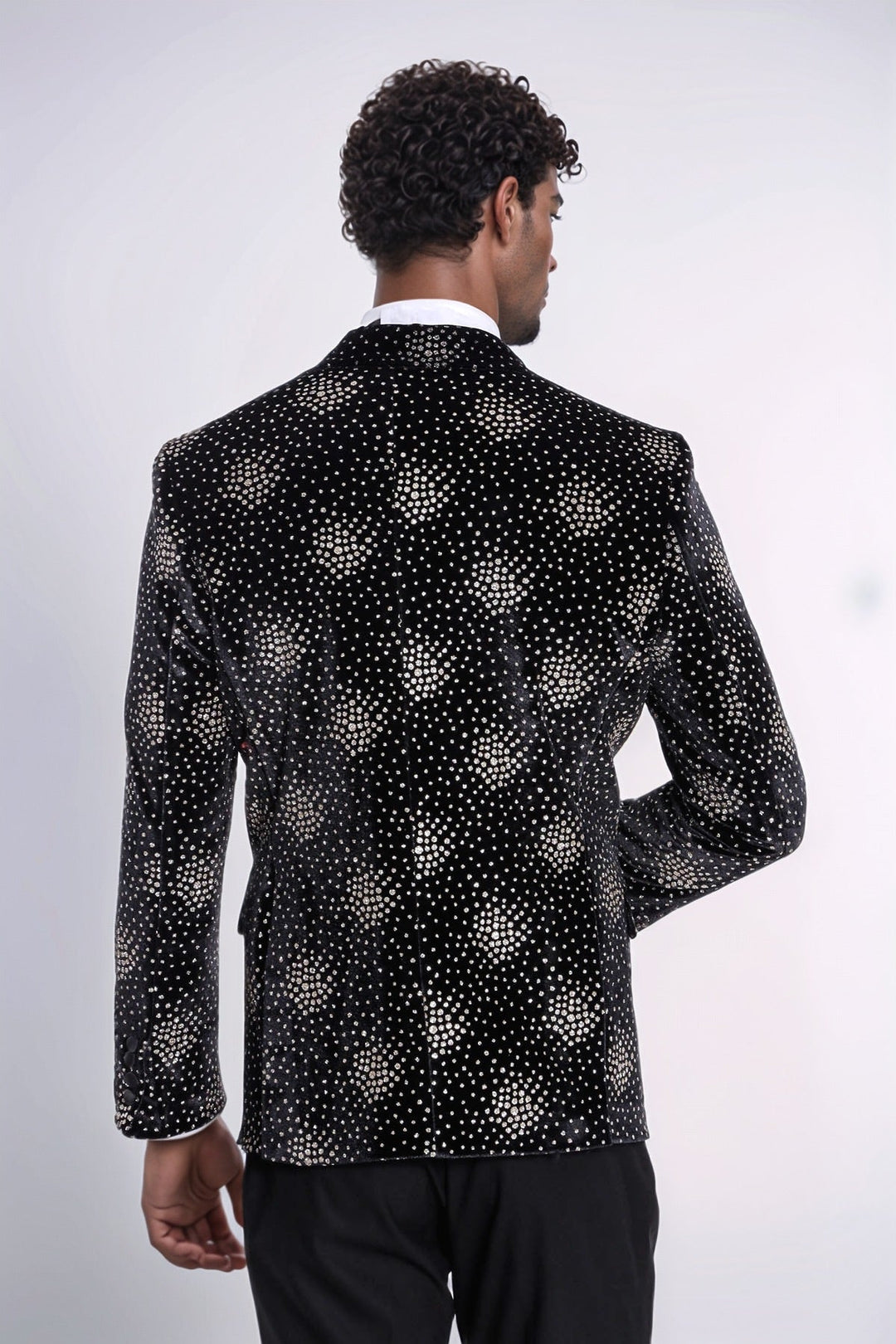 WSS Slim Fit Dot Patterned Black Men Prom Blazer and Trousers Combination Suit - Regina