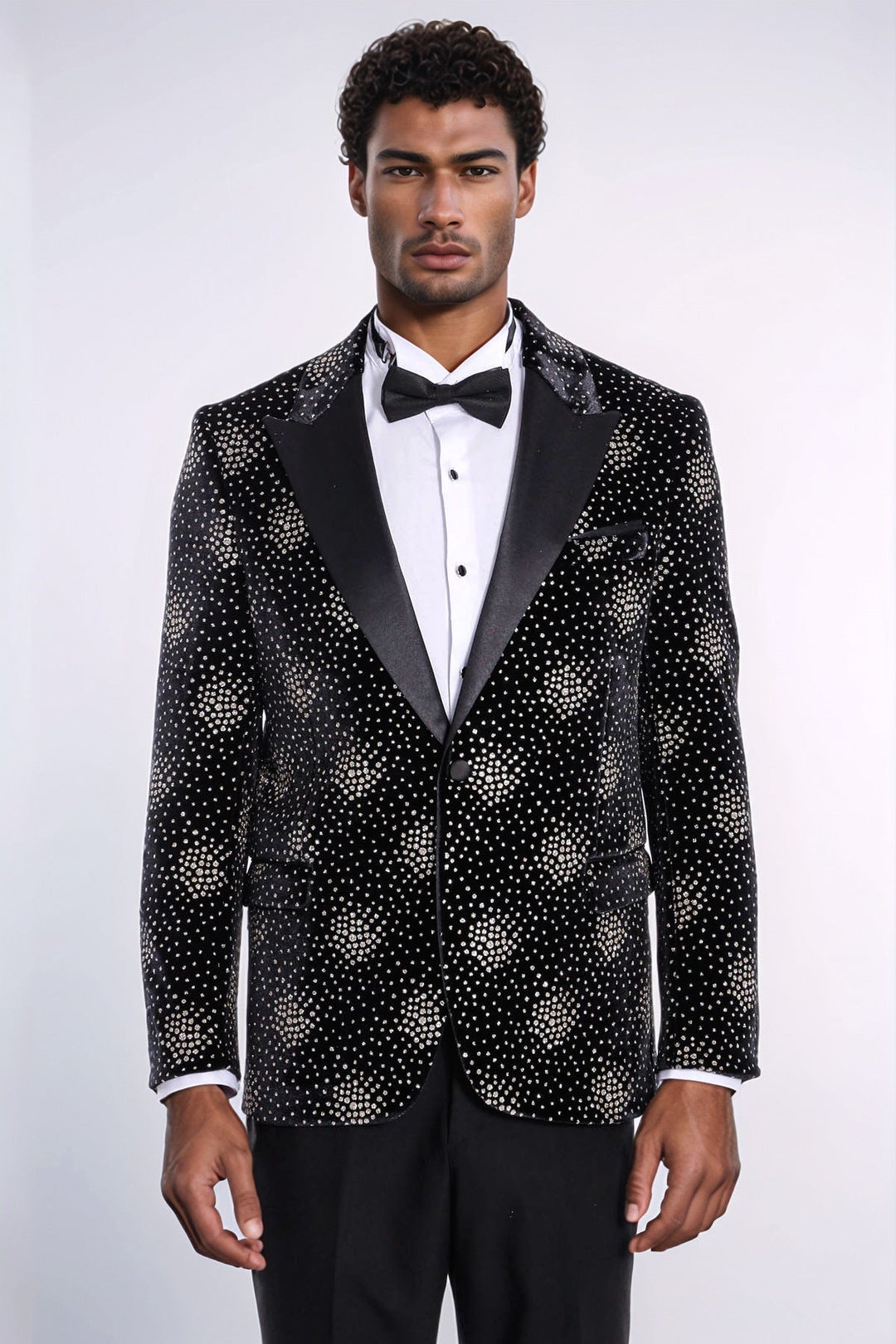 WSS Slim Fit Dot Patterned Black Men Prom Blazer and Trousers Combination Suit - Regina