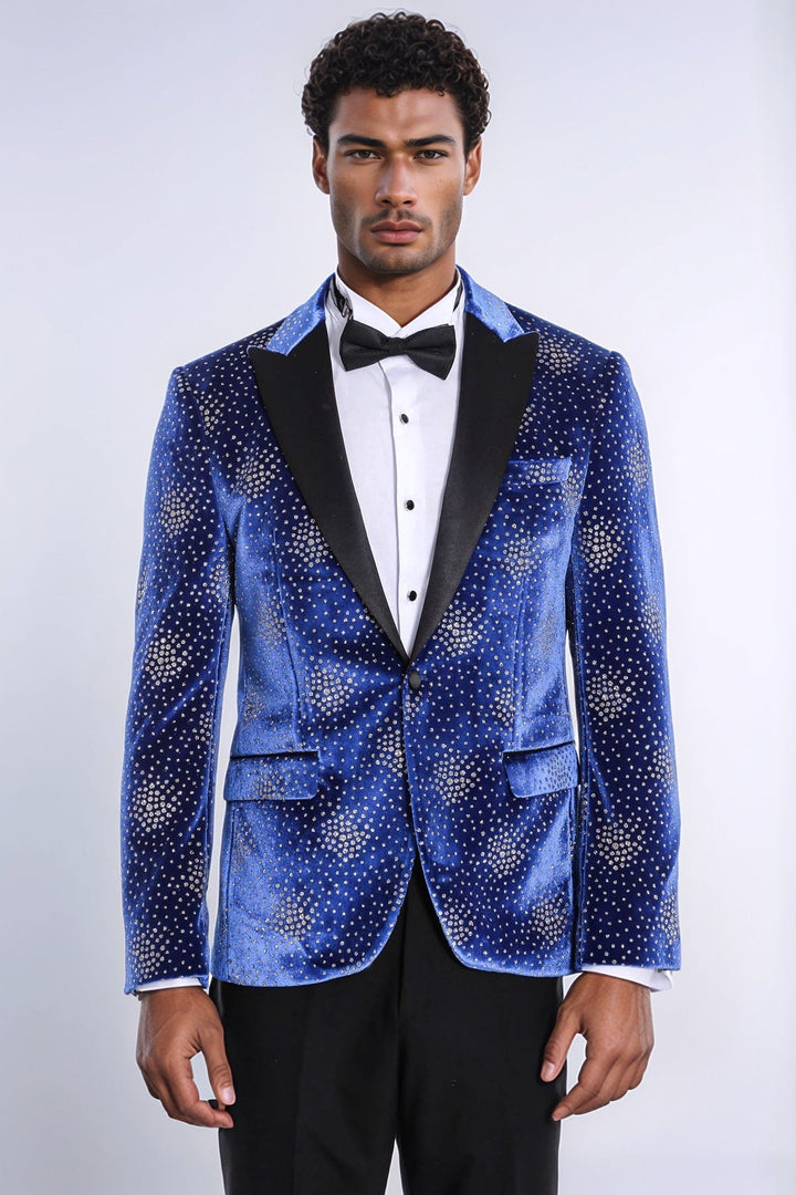 WSS Dot Patterned Peak Lapel Blue Men Singer Performance Blazer  - Ahaus