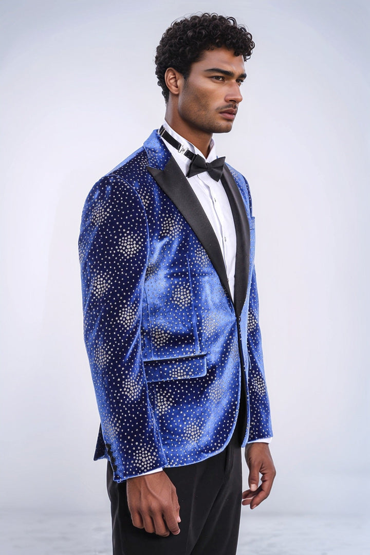 WSS Dot Patterned Peak Lapel Blue Men Singer Performance Blazer  - Ahaus