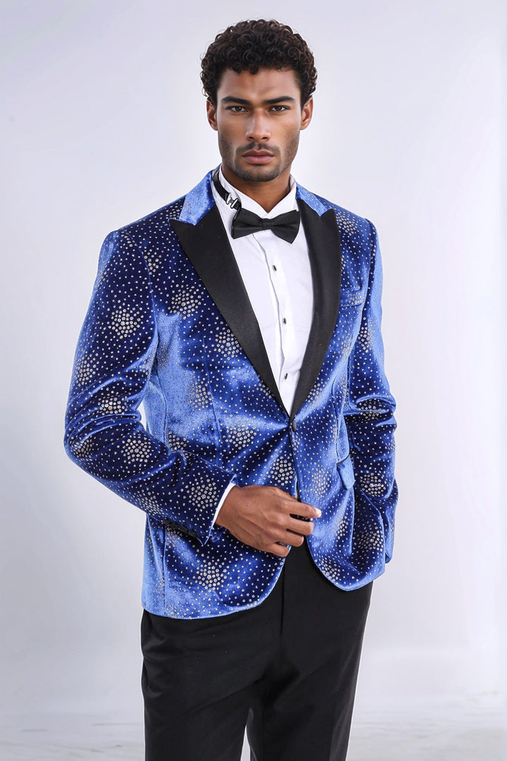WSS Dot Patterned Peak Lapel Blue Men Singer Performance Blazer  - Ahaus