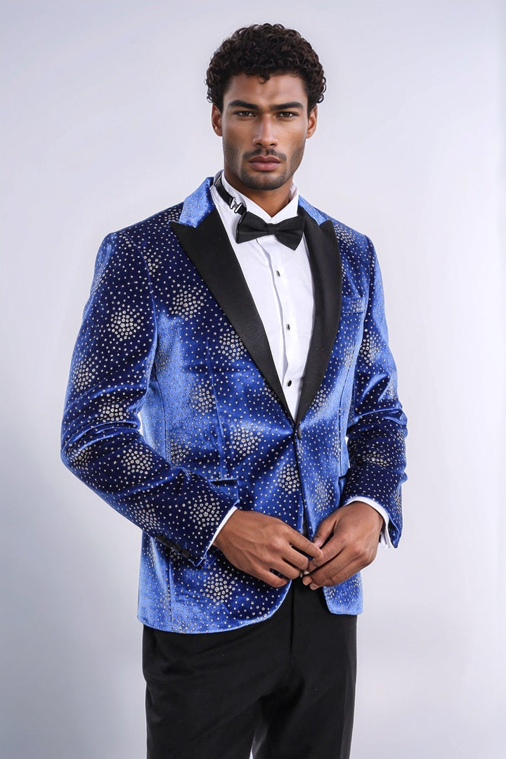 WSS Dot Patterned Peak Lapel Blue Men Singer Performance Blazer  - Ahaus