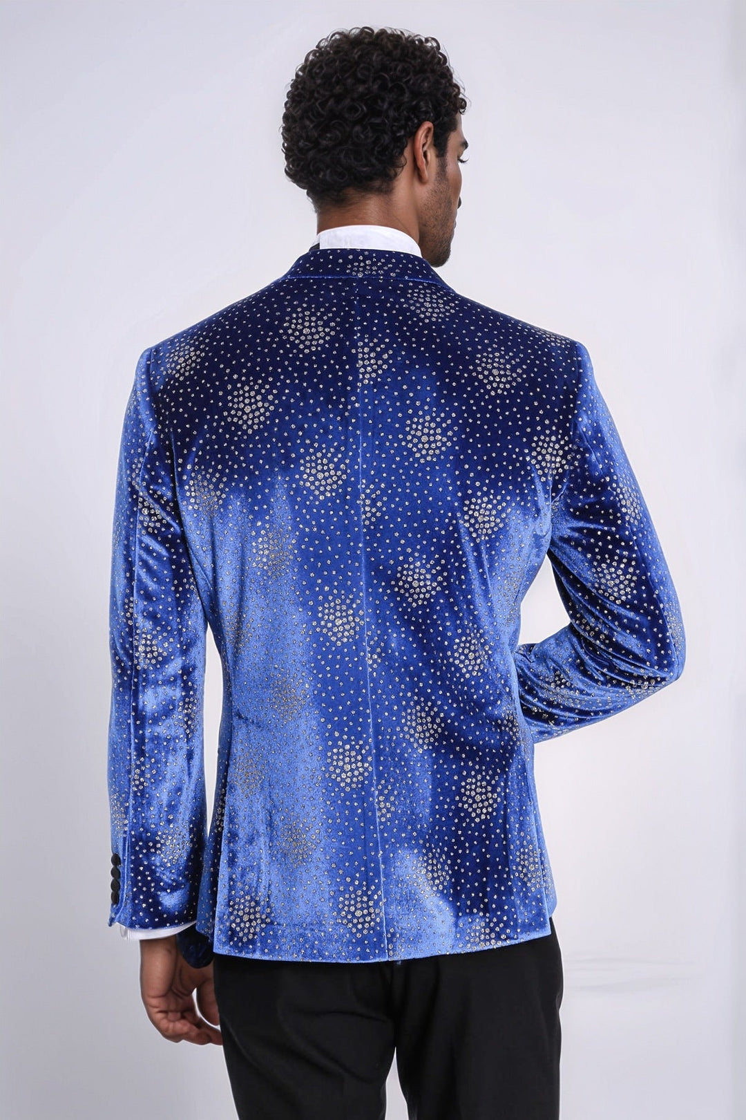 WSS Dot Patterned Peak Lapel Blue Men Singer Performance Blazer  - Ahaus