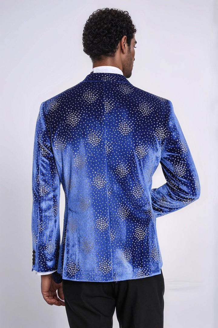 WSS Dot Patterned Peak Lapel Blue Men Singer Performance Blazer  - Ahaus