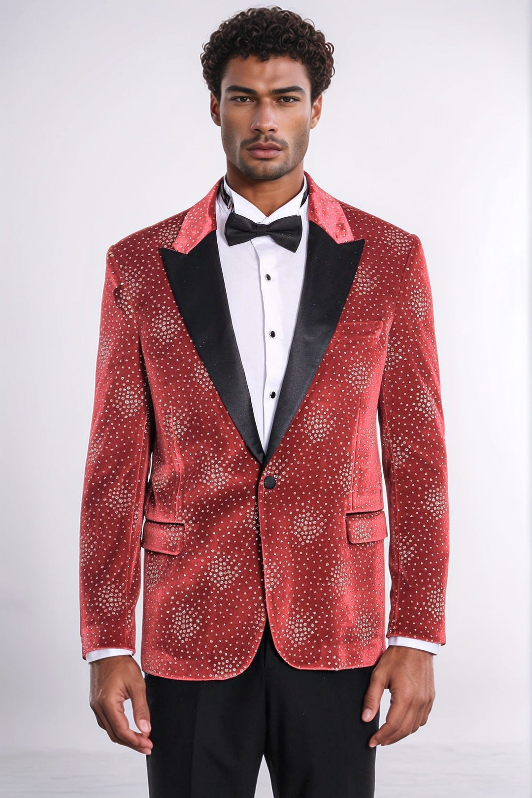 WSS Dot Patterned Peak Lapel Burgundy Men Singer Tuxedo Blazer  - Tepatitlán de Morelos
