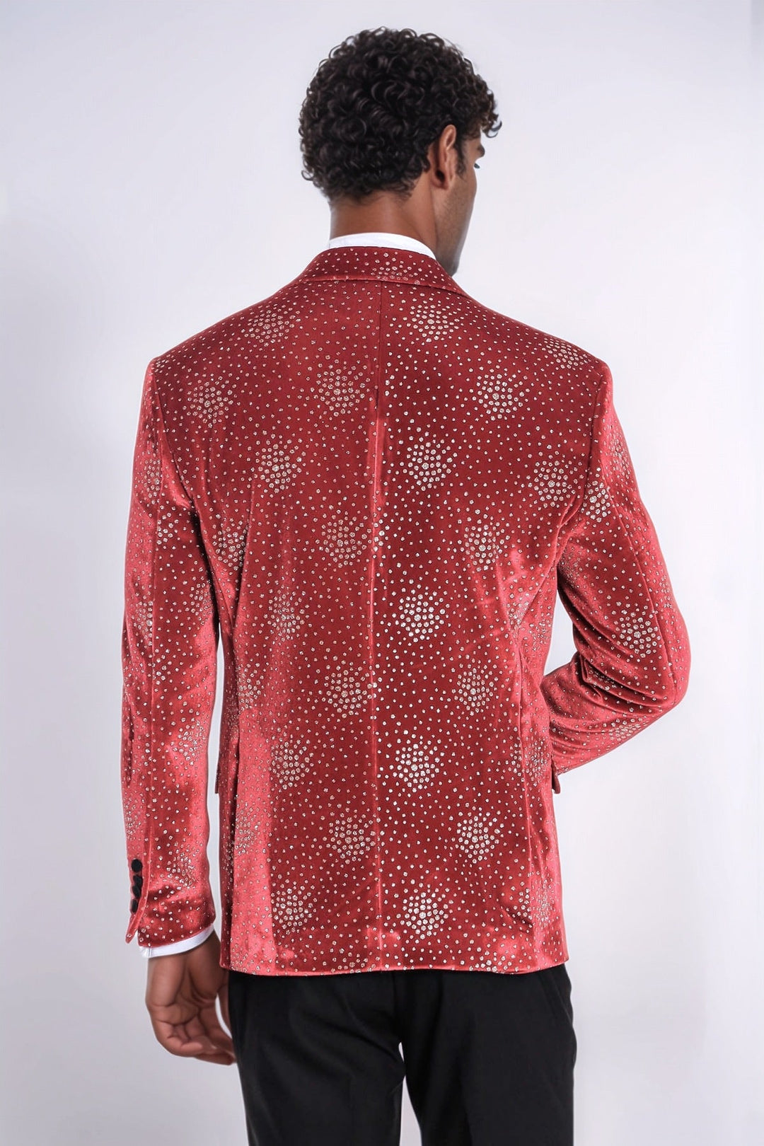 WSS Dot Patterned Peak Lapel Burgundy Men Singer Tuxedo Blazer  - Tepatitlán de Morelos
