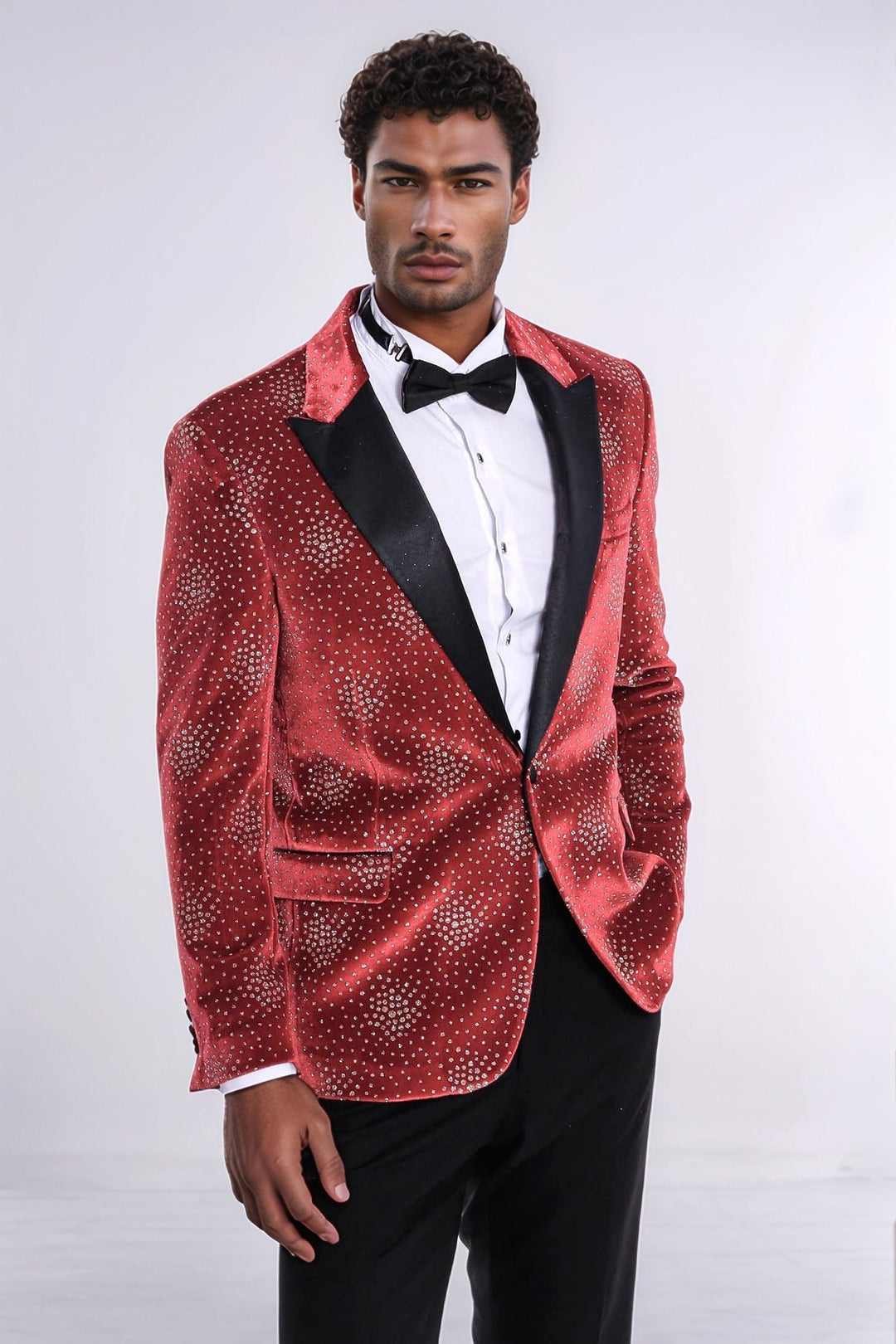 WSS Dot Patterned Peak Lapel Burgundy Men Singer Tuxedo Blazer  - Tepatitlán de Morelos