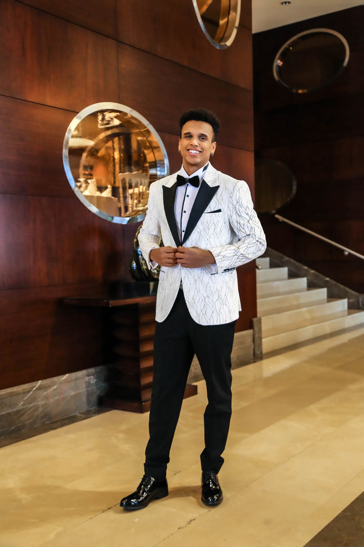 WSS Silver Patterned White Men Prom Blazer  - St. Louis Park
