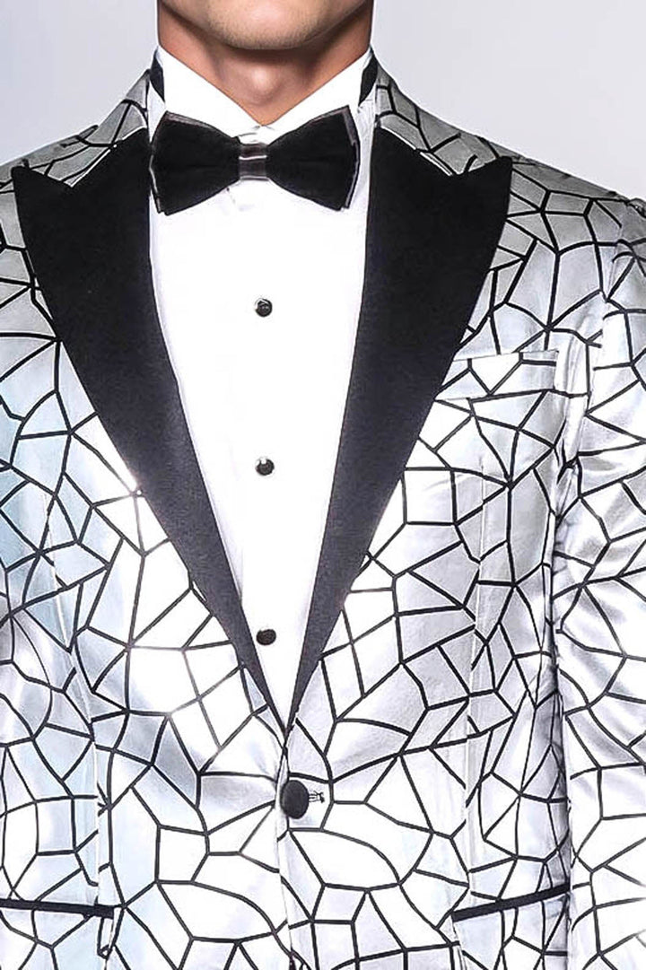 WSS Slim Fit Black Patterned Grey Men Prom Blazer  - Lochau