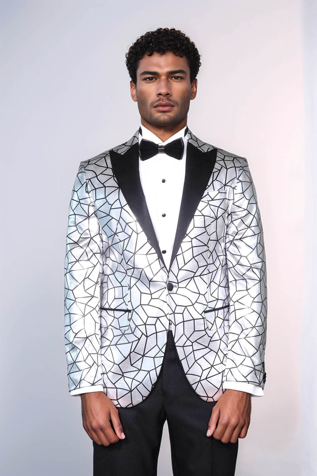 WSS Slim Fit Black Patterned Grey Men Prom Blazer  - Lochau