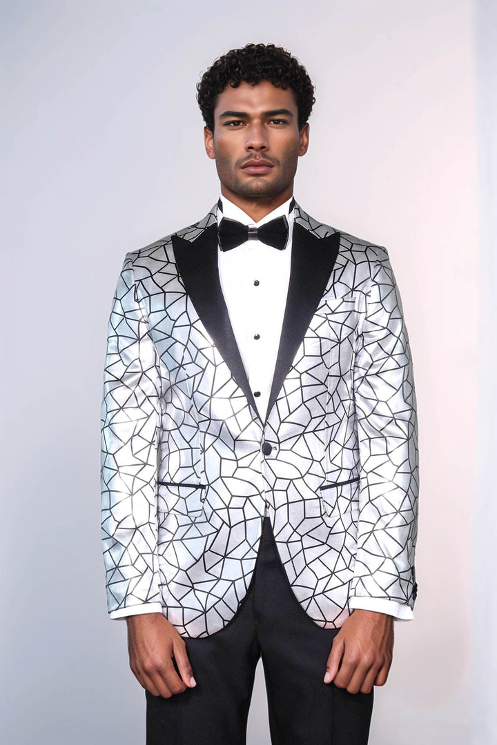 WSS Slim Fit Black Patterned Grey Men Prom Blazer  - Lochau