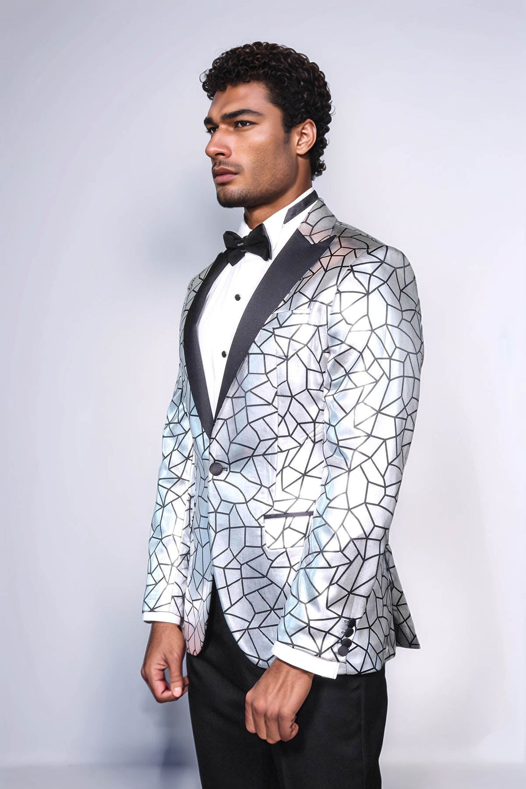 WSS Slim Fit Black Patterned Grey Men Prom Blazer  - Lochau