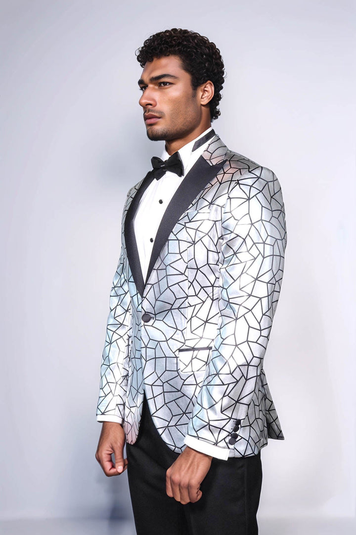 WSS Slim Fit Black Patterned Grey Men Prom Blazer  - Lochau
