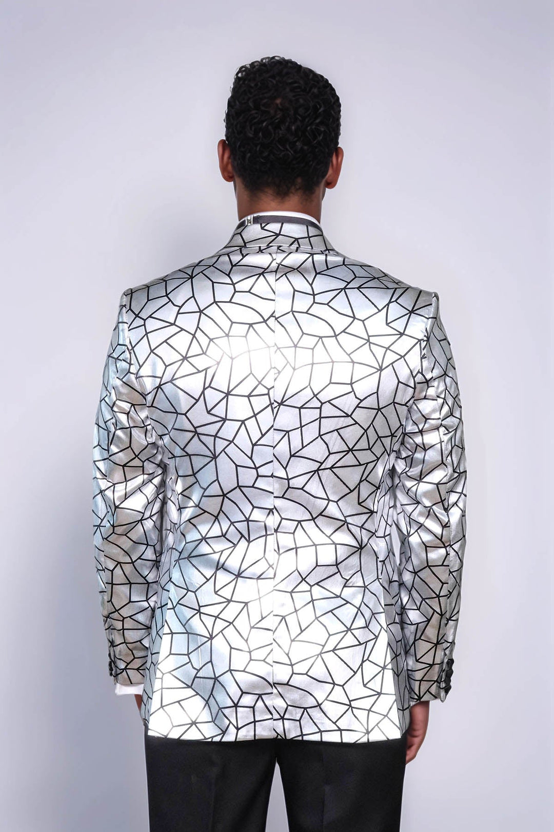 WSS Slim Fit Black Patterned Grey Men Prom Blazer  - Lochau