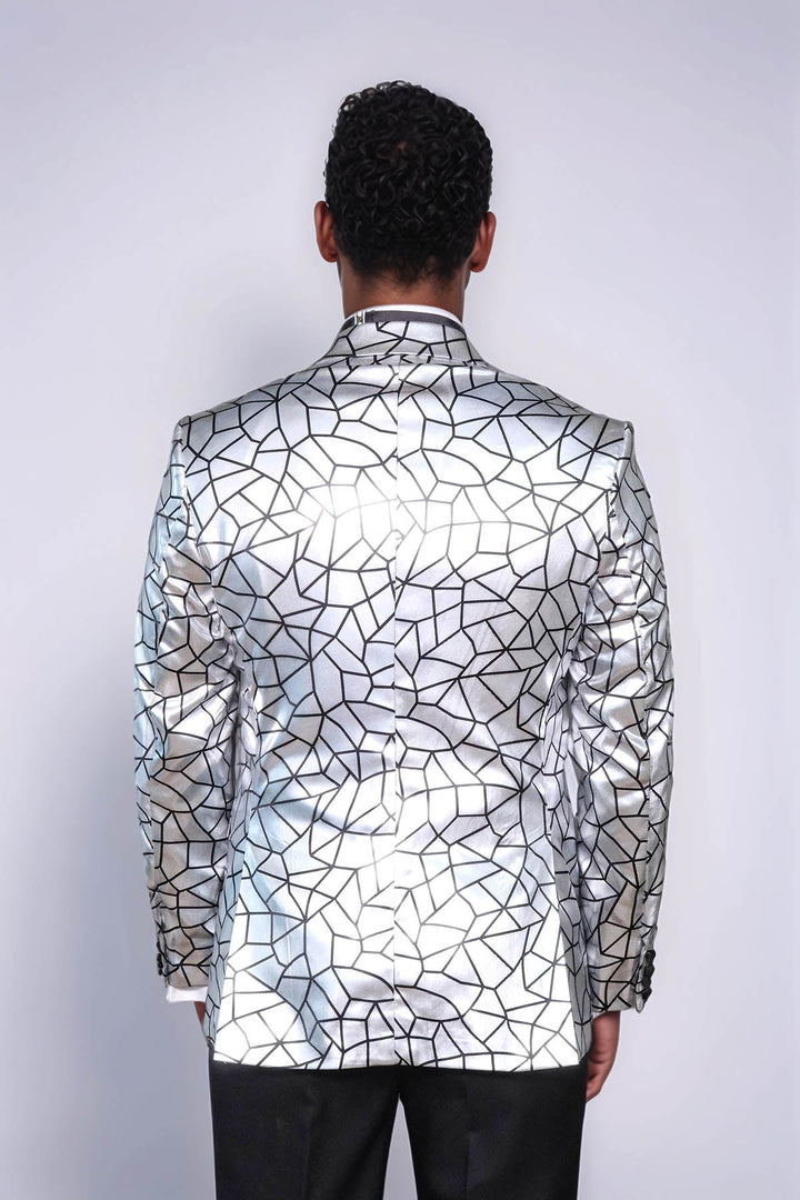 WSS Slim Fit Black Patterned Grey Men Prom Blazer  - Lochau