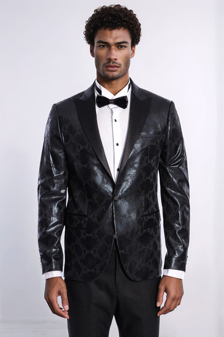 WSS Patterned Slim Fit Black Men's Prom Blazer  - Botoşani