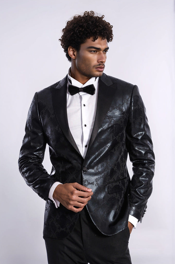 WSS Patterned Slim Fit Black Men's Prom Blazer  - Botoşani