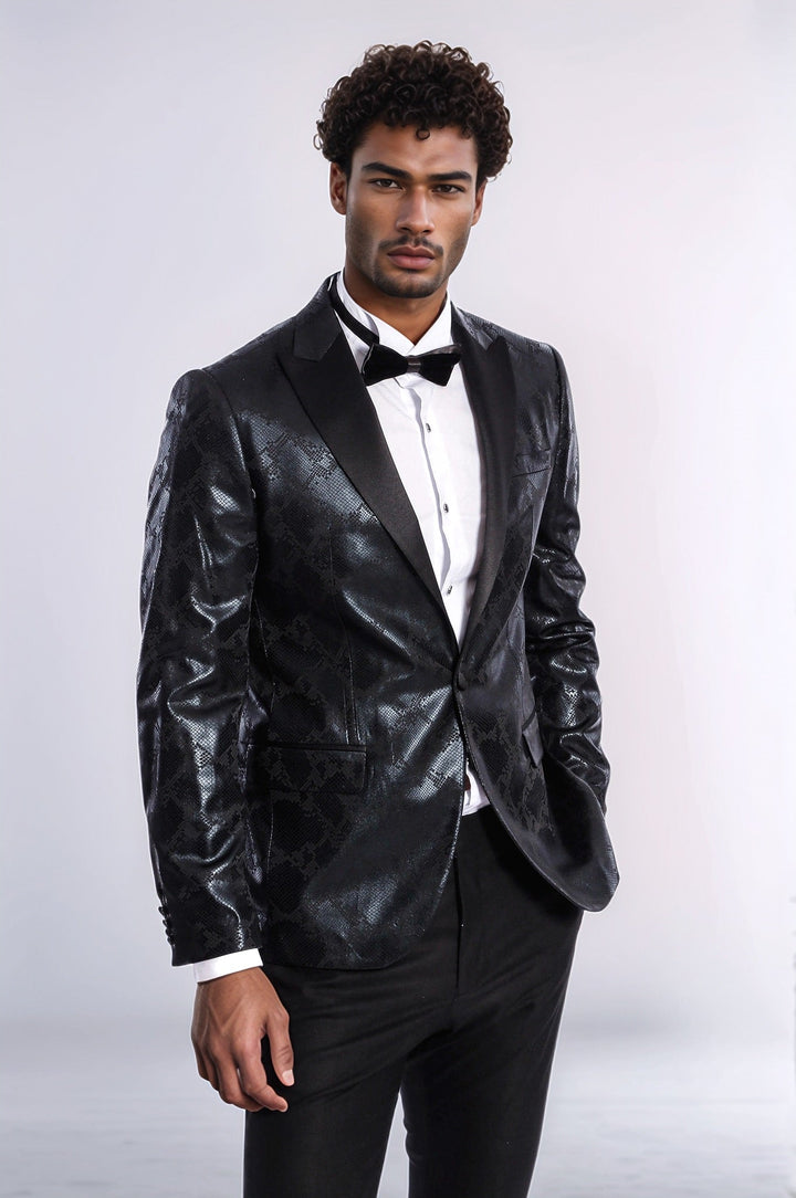 WSS Patterned Slim Fit Black Men's Prom Blazer  - Botoşani