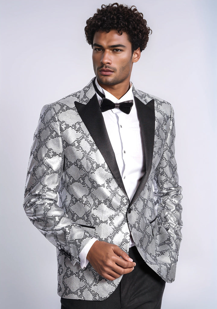 WSS Patterned Slim Fit Grey Men Singer Tuxedo Blazer  - Chaniá
