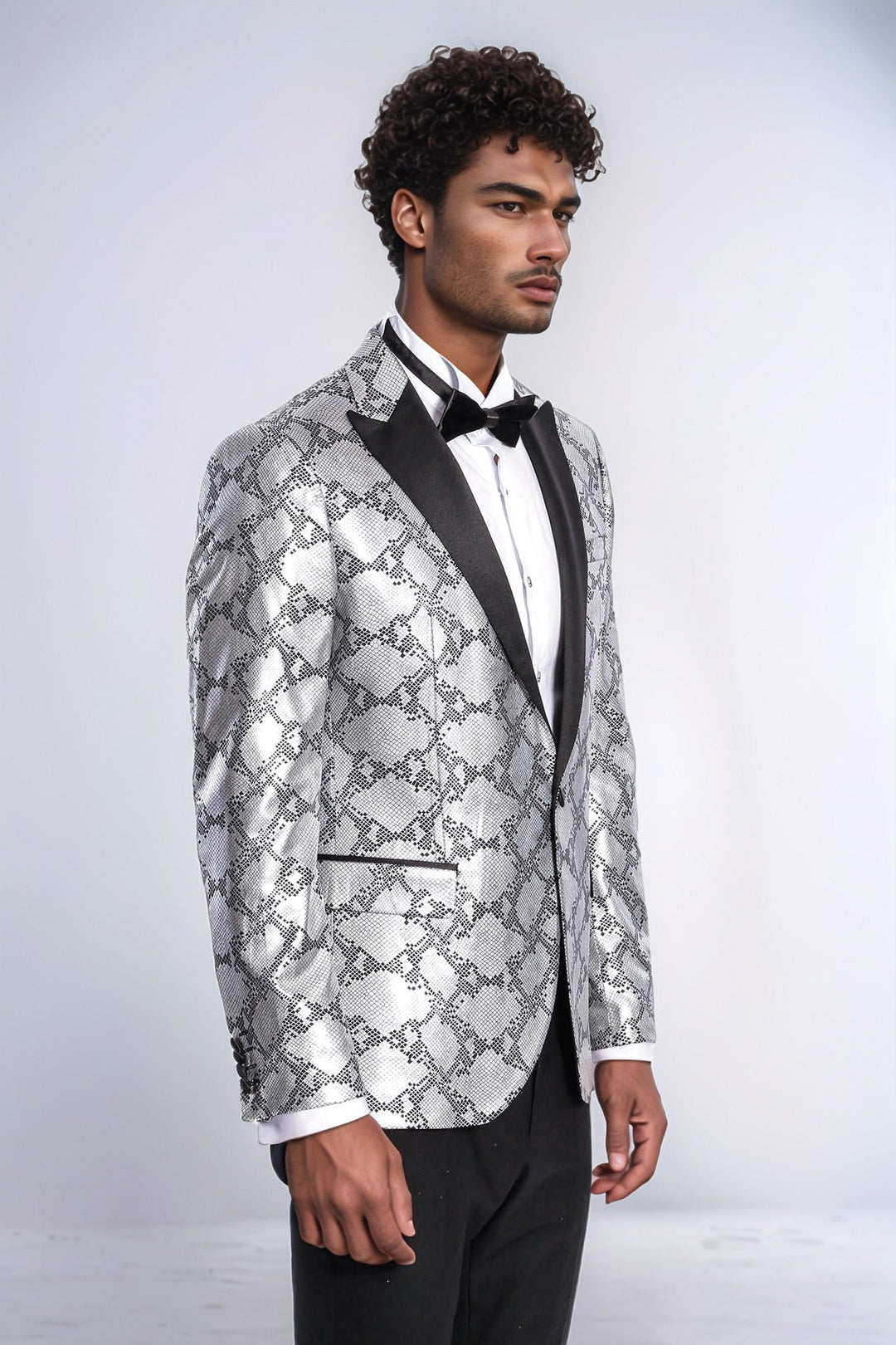 WSS Patterned Slim Fit Grey Men Singer Tuxedo Blazer  - Chaniá