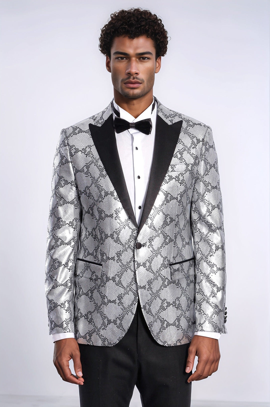 WSS Patterned Slim Fit Grey Men Singer Tuxedo Blazer  - Chaniá