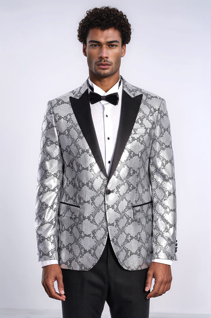 WSS Patterned Slim Fit Grey Men Singer Tuxedo Blazer  - Chaniá