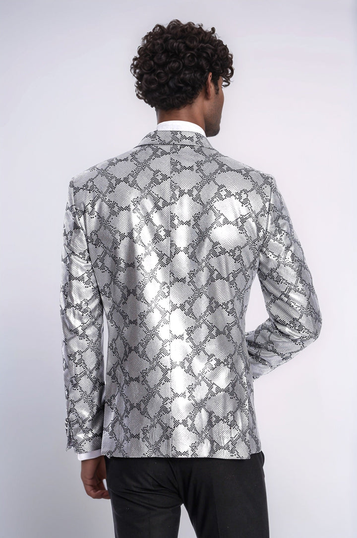 WSS Patterned Slim Fit Grey Men Singer Tuxedo Blazer  - Chaniá