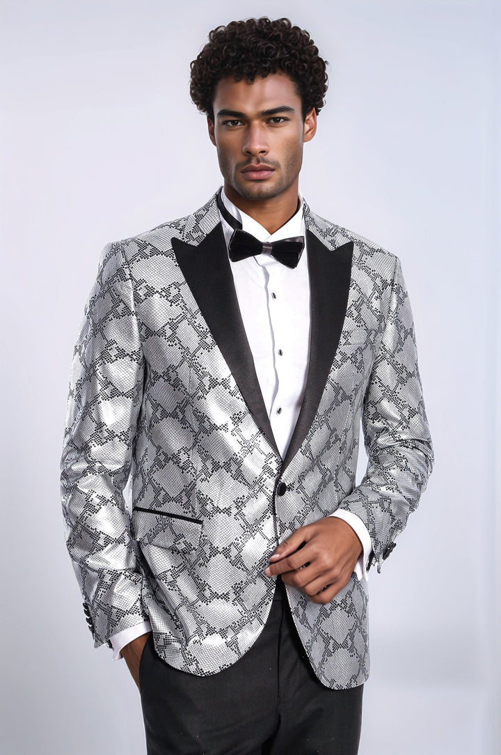 WSS Patterned Slim Fit Grey Men Singer Tuxedo Blazer  - Chaniá